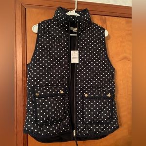 J.Crew Quality Puffer Vest. Navy with white polka dots. Size small.